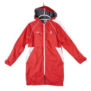 TYR Swim Parka Red White Fleece Lined Hooded Long Coat Full Zip Size Large